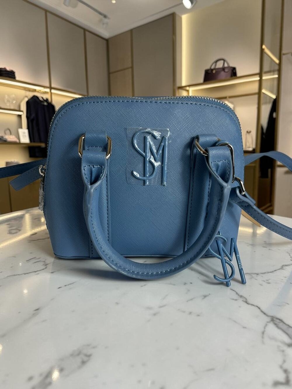 Steve Madden Faith Update Crossbody Bag Blue Saffiano Mini Purse NWT